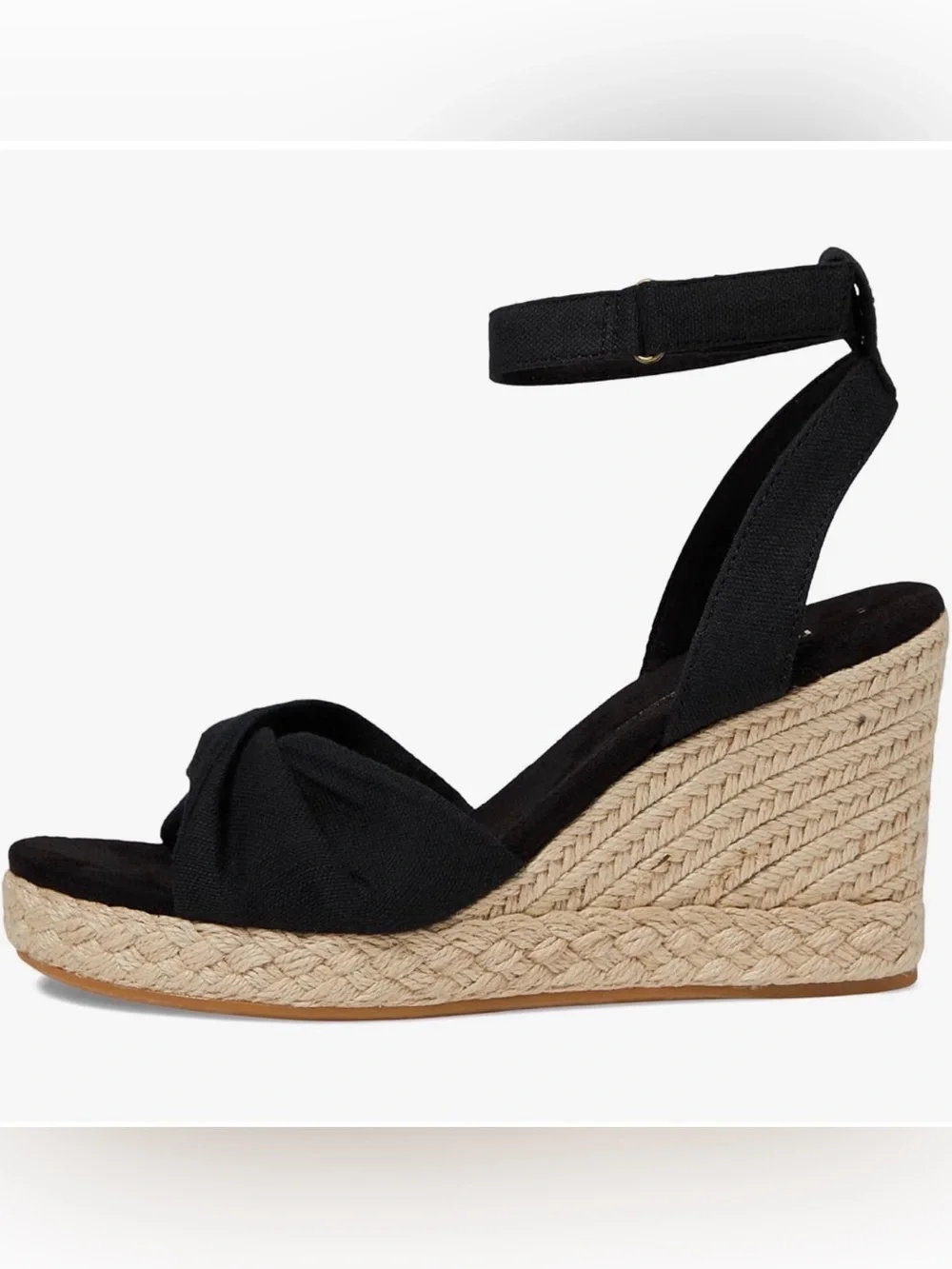 Toms Black Knotted Espadrille Wedge Sandals with Ankle Wrap